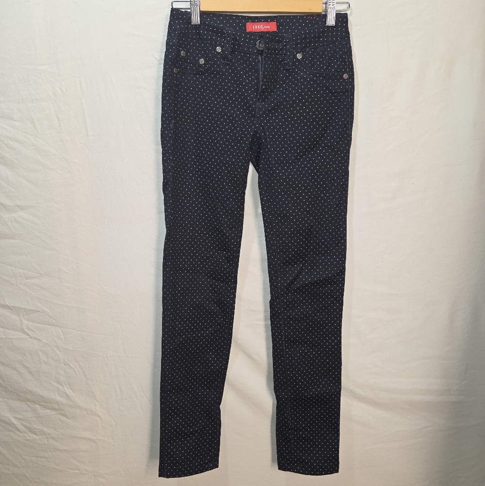 Suko Polka Dot Jeans Skinny Jeggings Size 2 Navy Blue Rockabilly Mod
